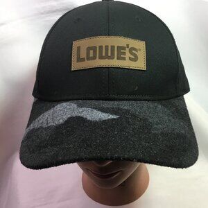 Lowe's Hat Leather Patch Logo Strap Back Camo Visor/Bill Black Adjustable